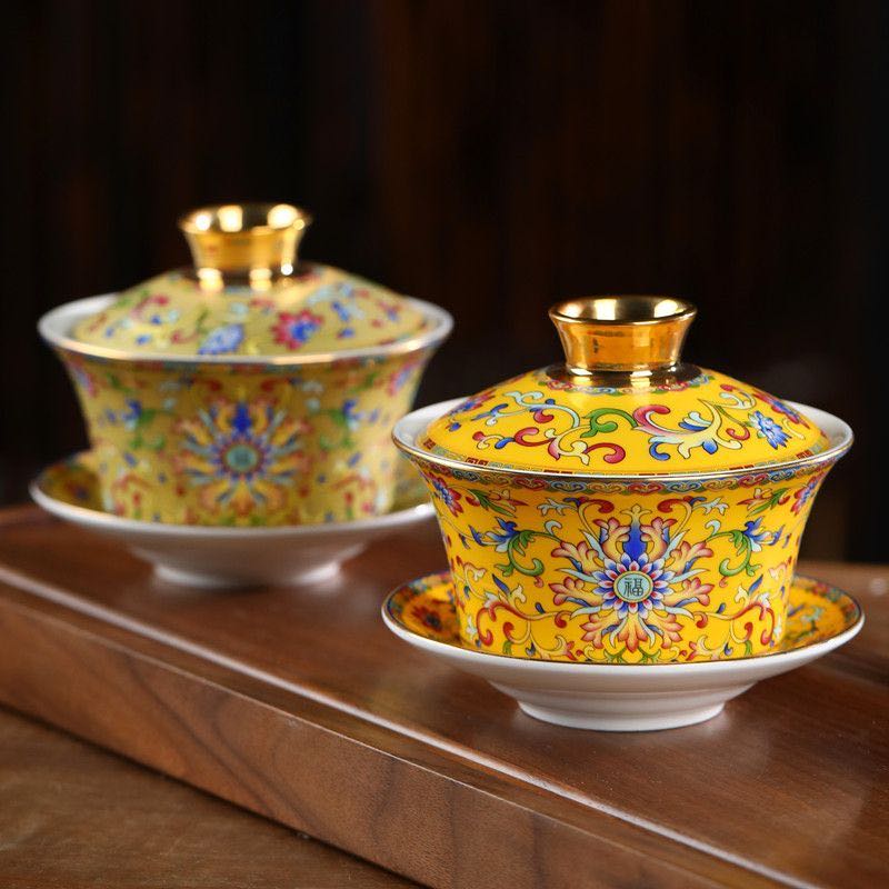 Jingdezhen eight treasures tea bowl set