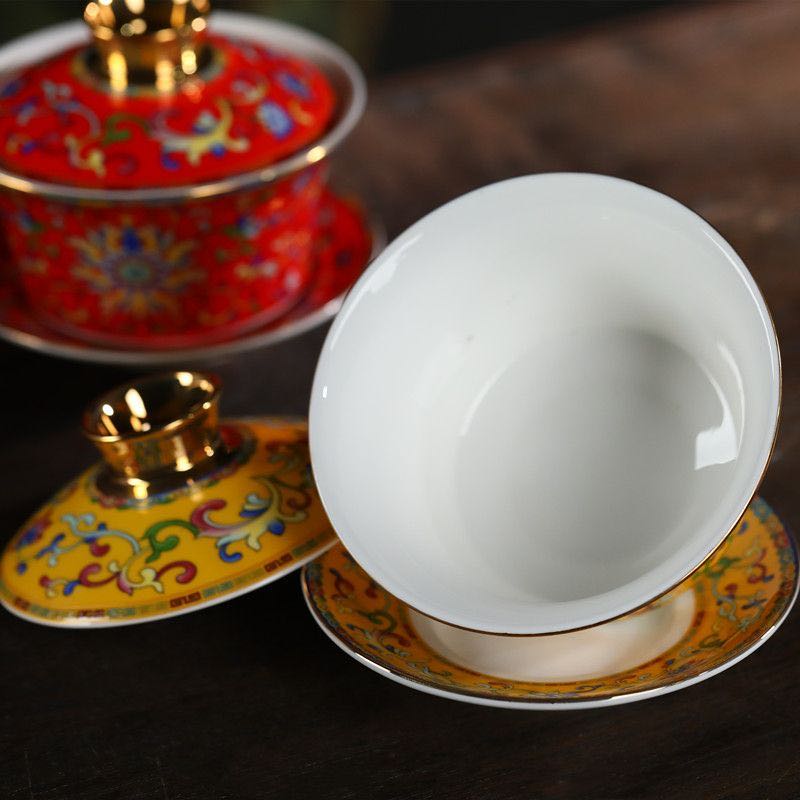Jingdezhen eight treasures tea bowl set